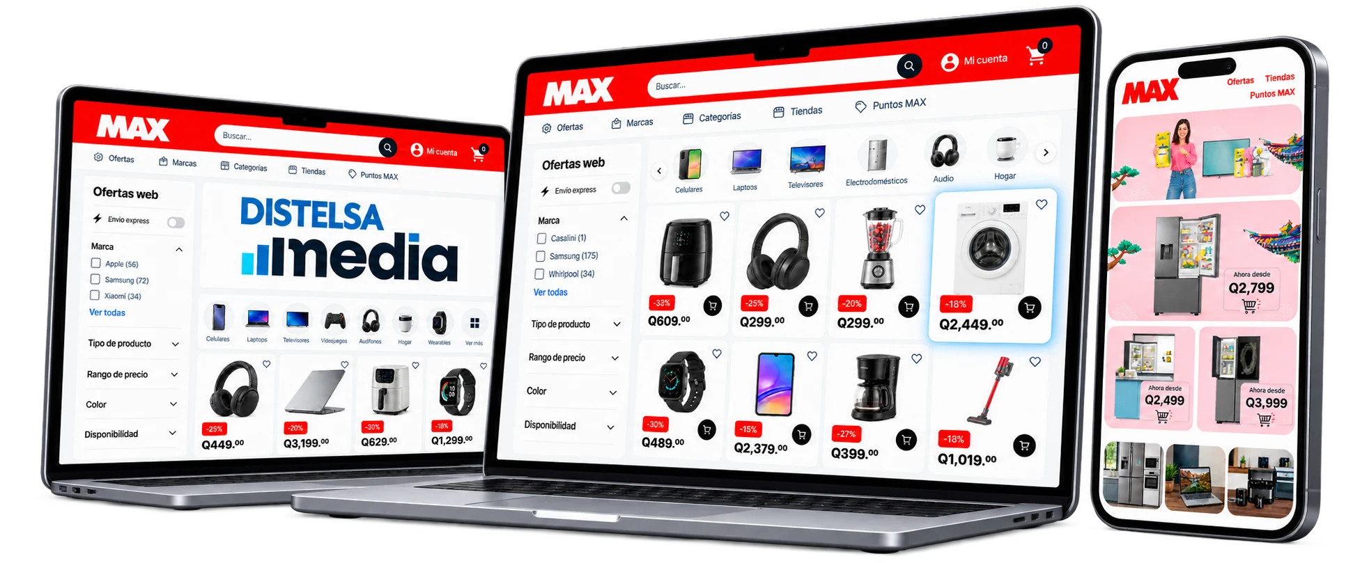 Mockups de Display Banners, Sponsored Products y Mailing en la tienda online MAX.