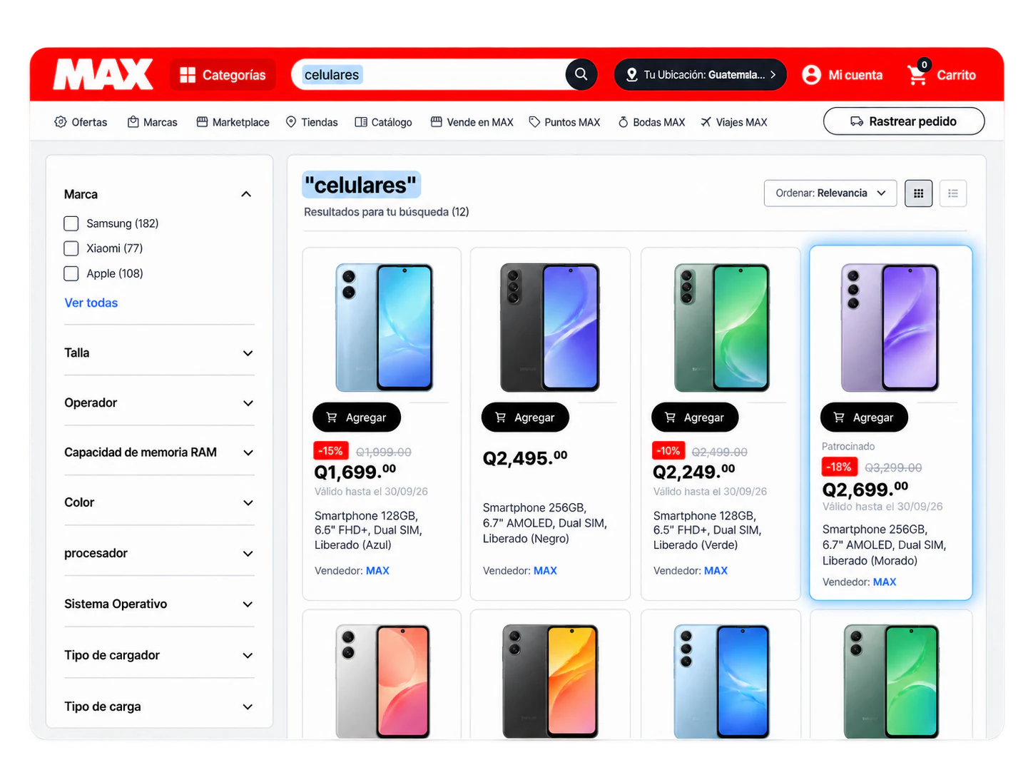 Mockup de Search Products